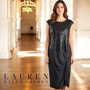 NWT Lauren Ralph Lauren Women Plus Black Sequin Formal Dress Sleeveless Size 18W